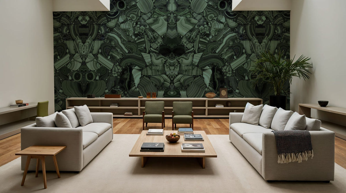 Malachite Vortex, Forest Green Mural Wallpaper - room preview 04