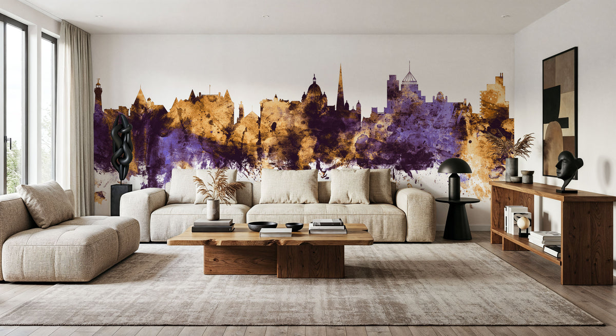 Victoria Canada Skyline Purple & Gold Mural Wallpaper - room preview 04