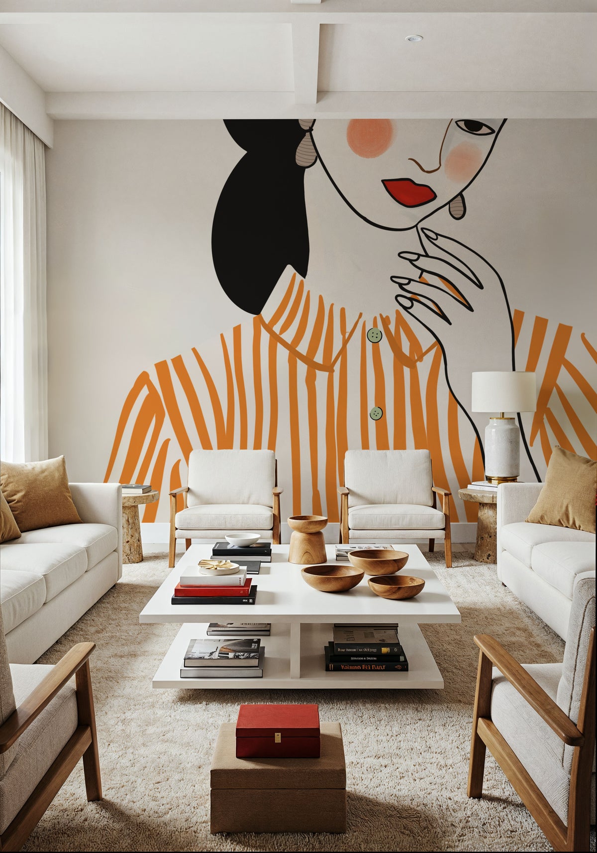 Woman in Striped Blouse II Mural Wallpaper - room preview 04
