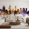 Perth Australia Skyline Purple & Gold Mural Wallpaper - room preview 04