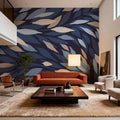 Leafy Lines Dark Plain Mural Wallpaper - room preview 04