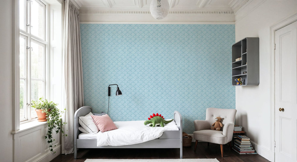 Coastal Scales Light Blue Mural Wallpaper - room preview 04