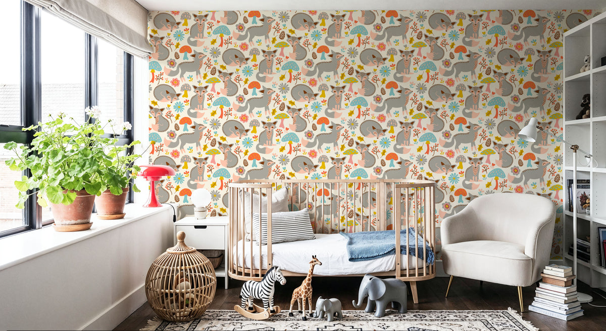 Friendly Foxes Mural Wallpaper - Purple Tone - room preview 04