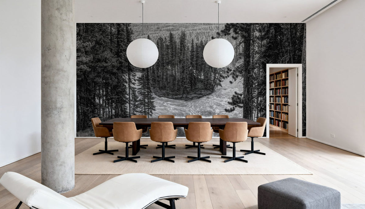 Sunwapta Falls BW Mural Wallpaper - room preview 04