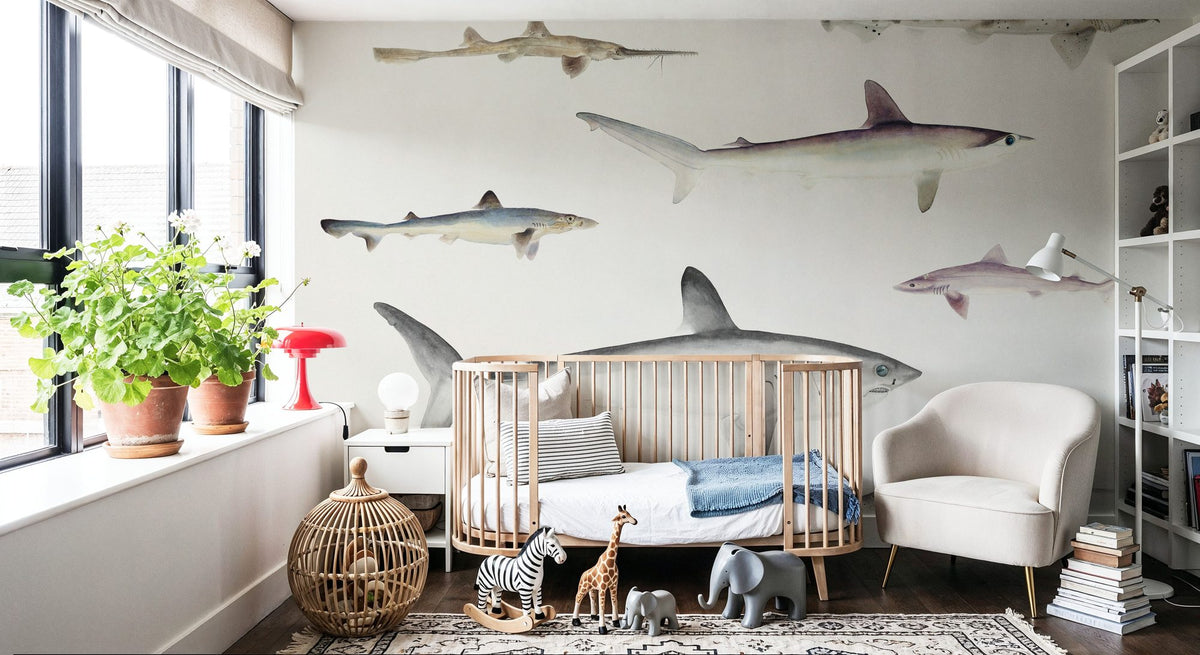 Sharks of the Pacific Ocean Mural Wallpaper - room preview 04