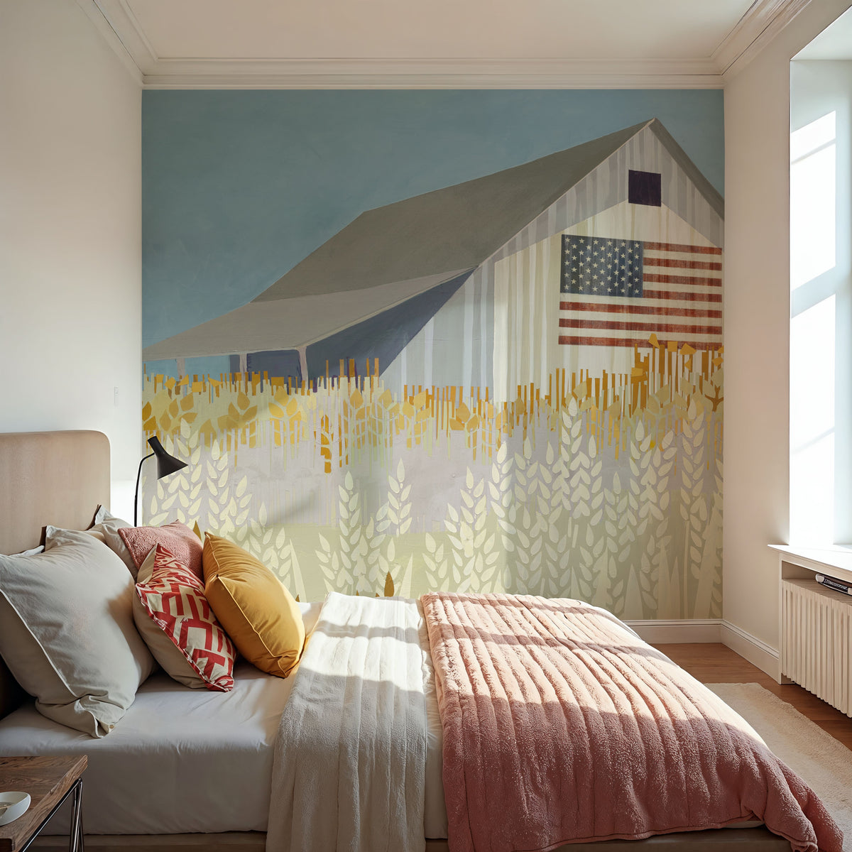 Wheat Fields Barn with Flag Mural Wallpaper - room preview 04