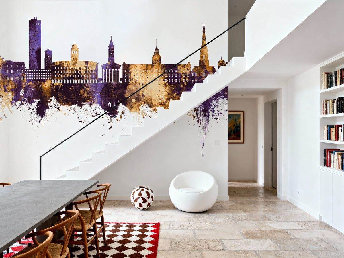 Karlsruhe Germany Skyline Purple & Gold Mural Wallpaper - room preview 04
