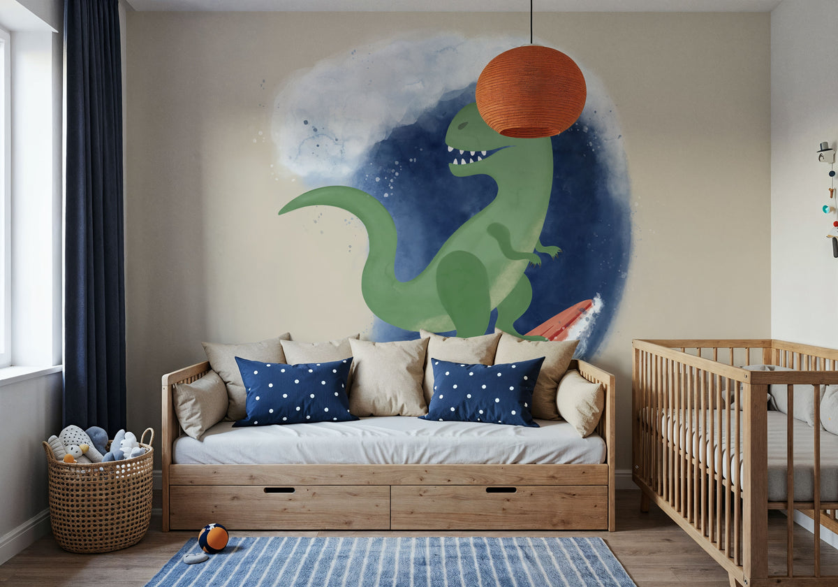 Surfing T-Rex Mural Wallpaper - room preview 04