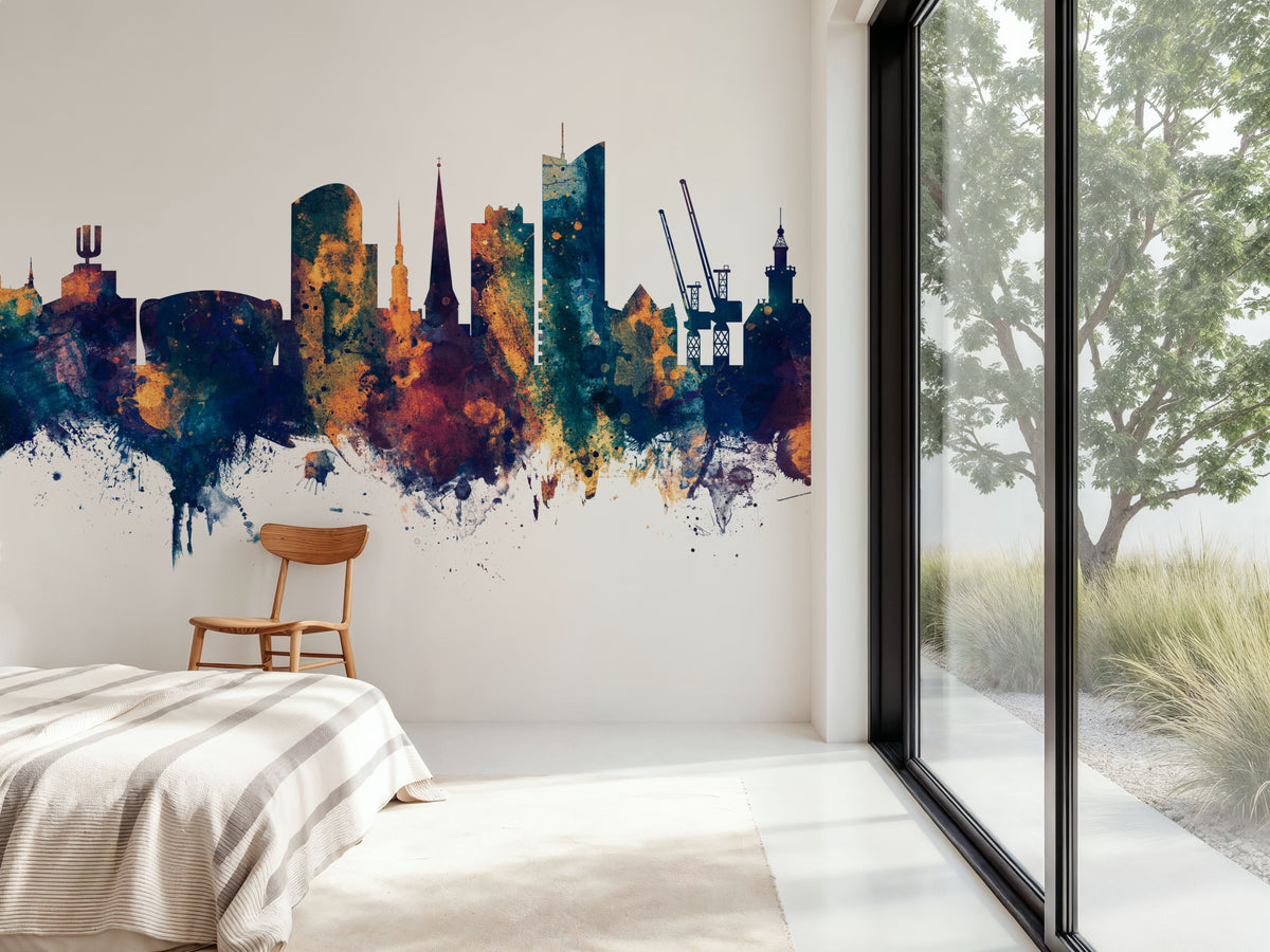 Dortmund Germany Skyline Blue & Bronze Mural Wallpaper - room preview 04