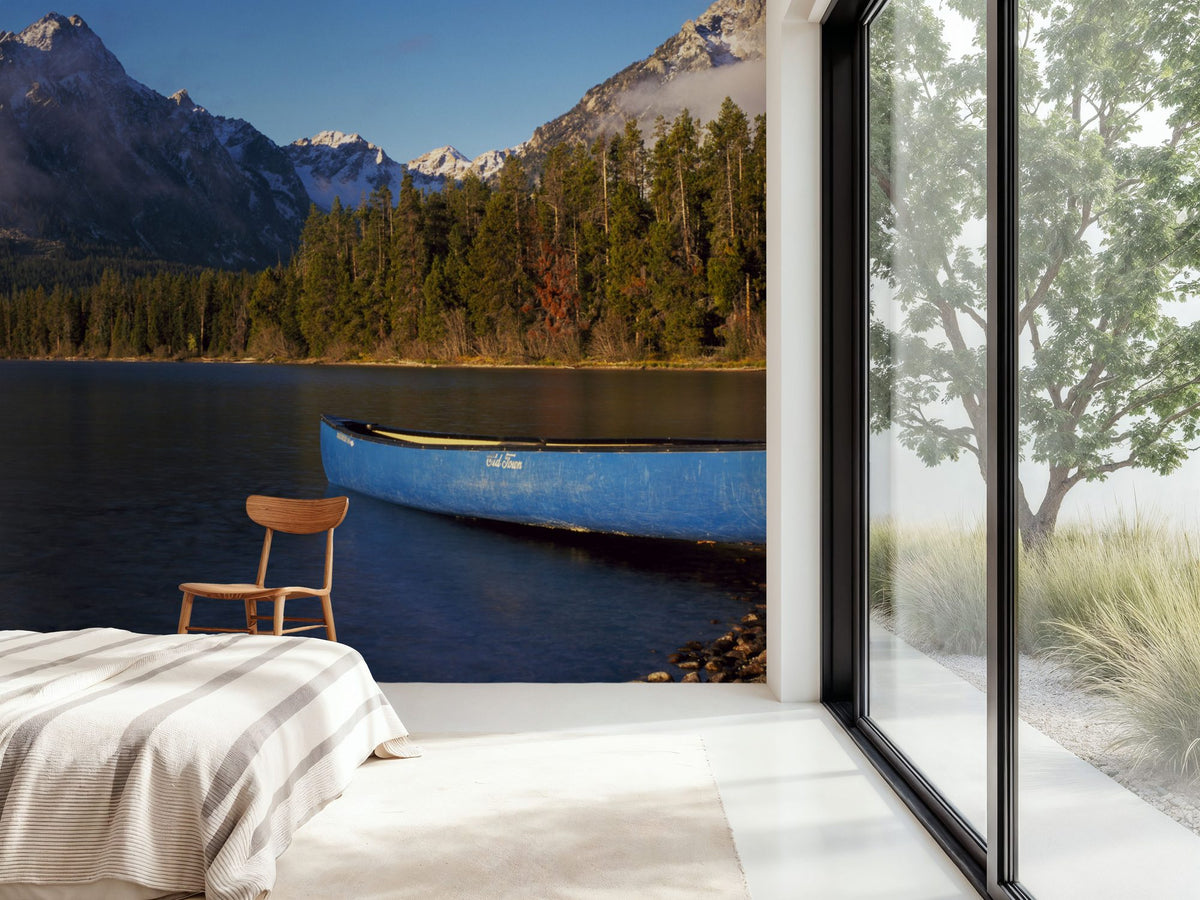 Mountain Lake Canoe Mural Wallpaper - room preview 04