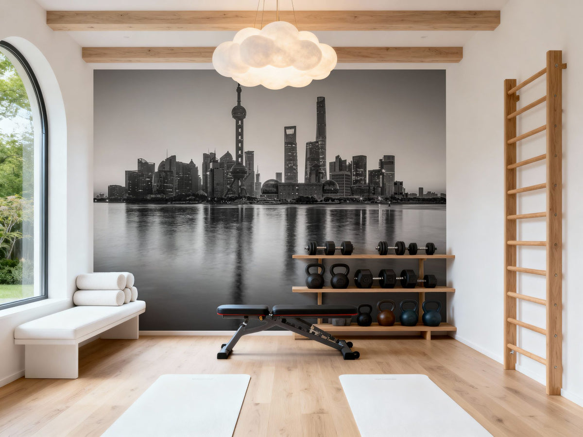 Pudong Sunrise BW Mural Wallpaper - room preview 04
