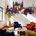 Peterborough England Skyline Purple & Gold Mural Wallpaper - room preview 04