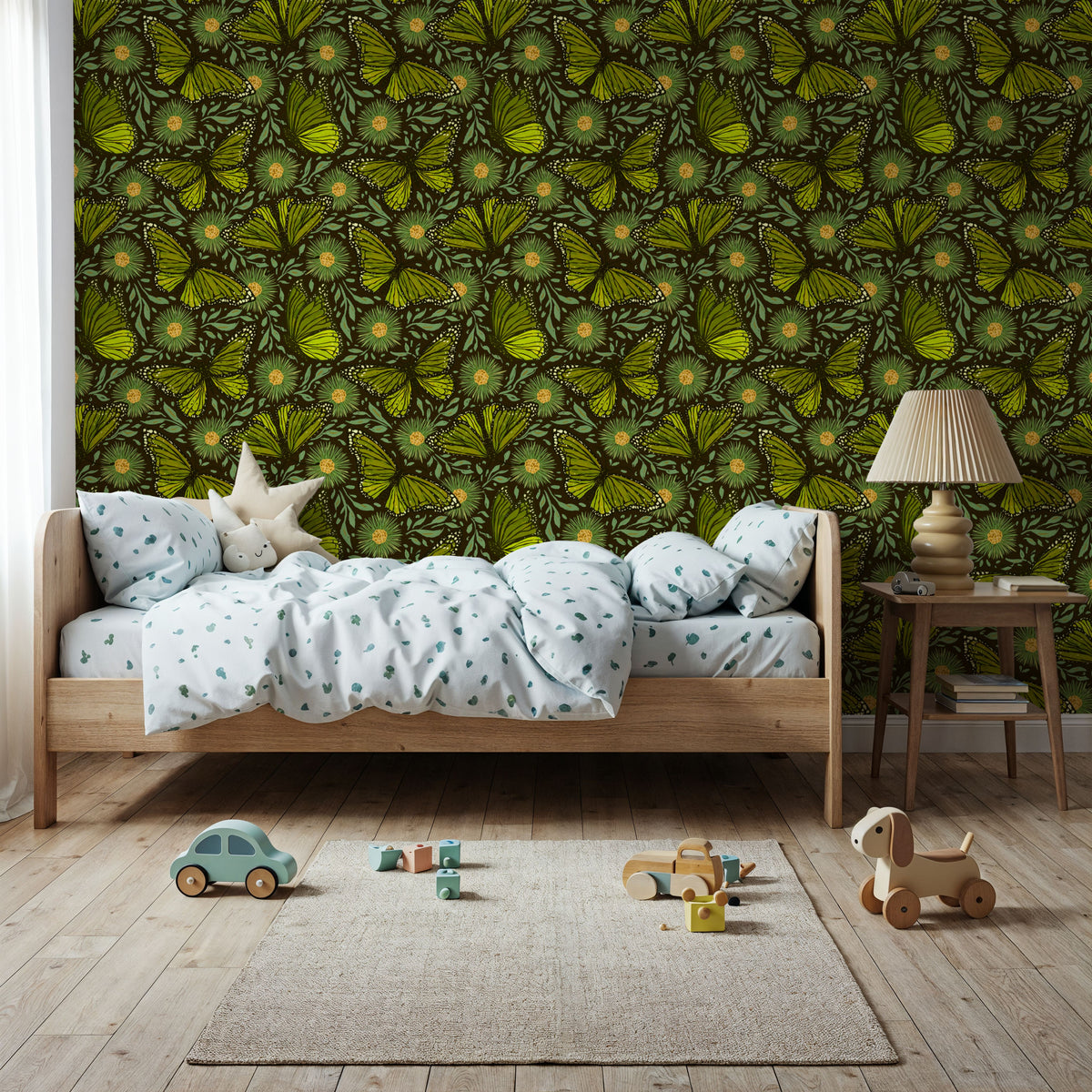 Papillion II, Avocado Green Mural Wallpaper - room preview 04