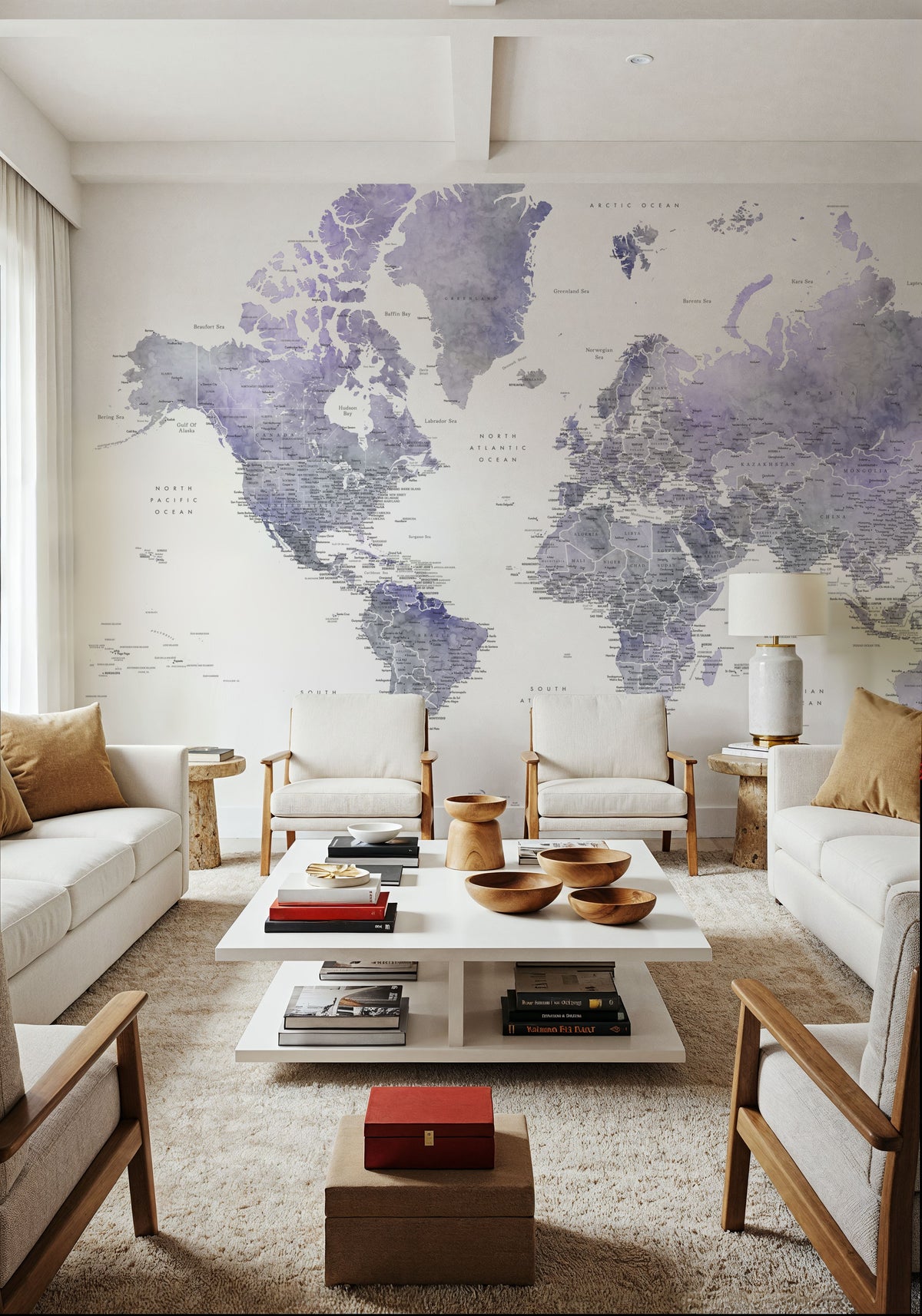 World Map Cities - Lilas Mural Wallpaper - room preview 04