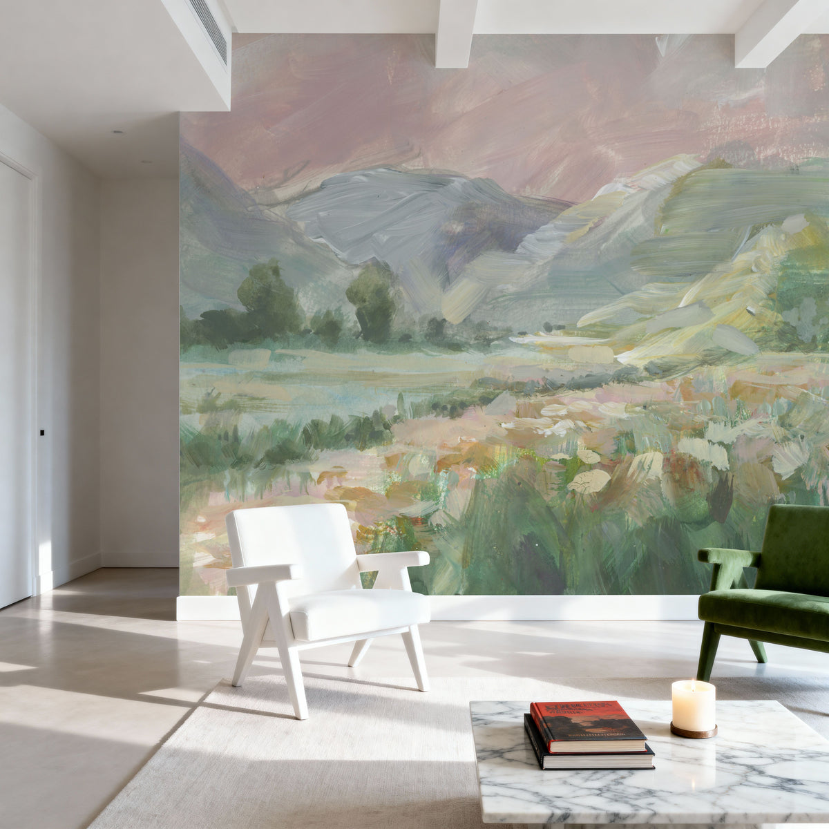 Field of Pink Flowers Mural Wallpaper - room preview 04