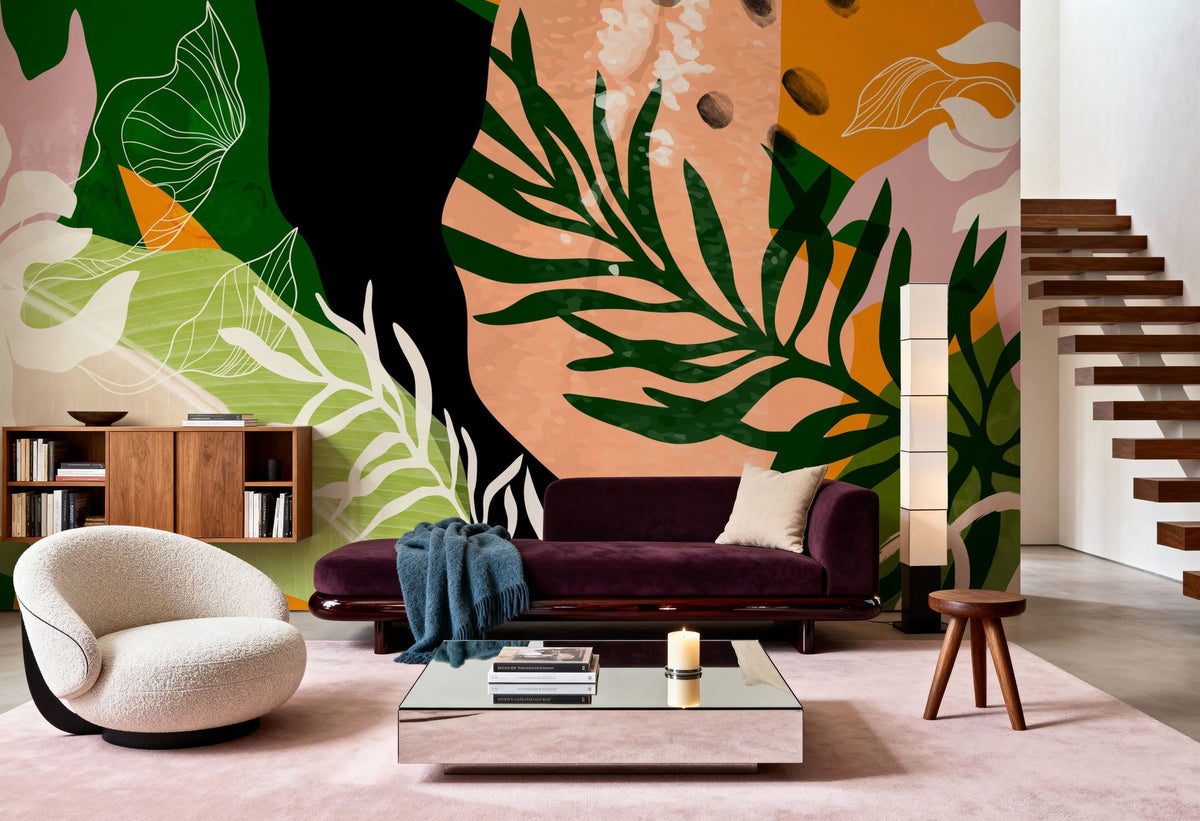 Graphic Leaves & Bold Colors Mural Wallpaper - room preview 04