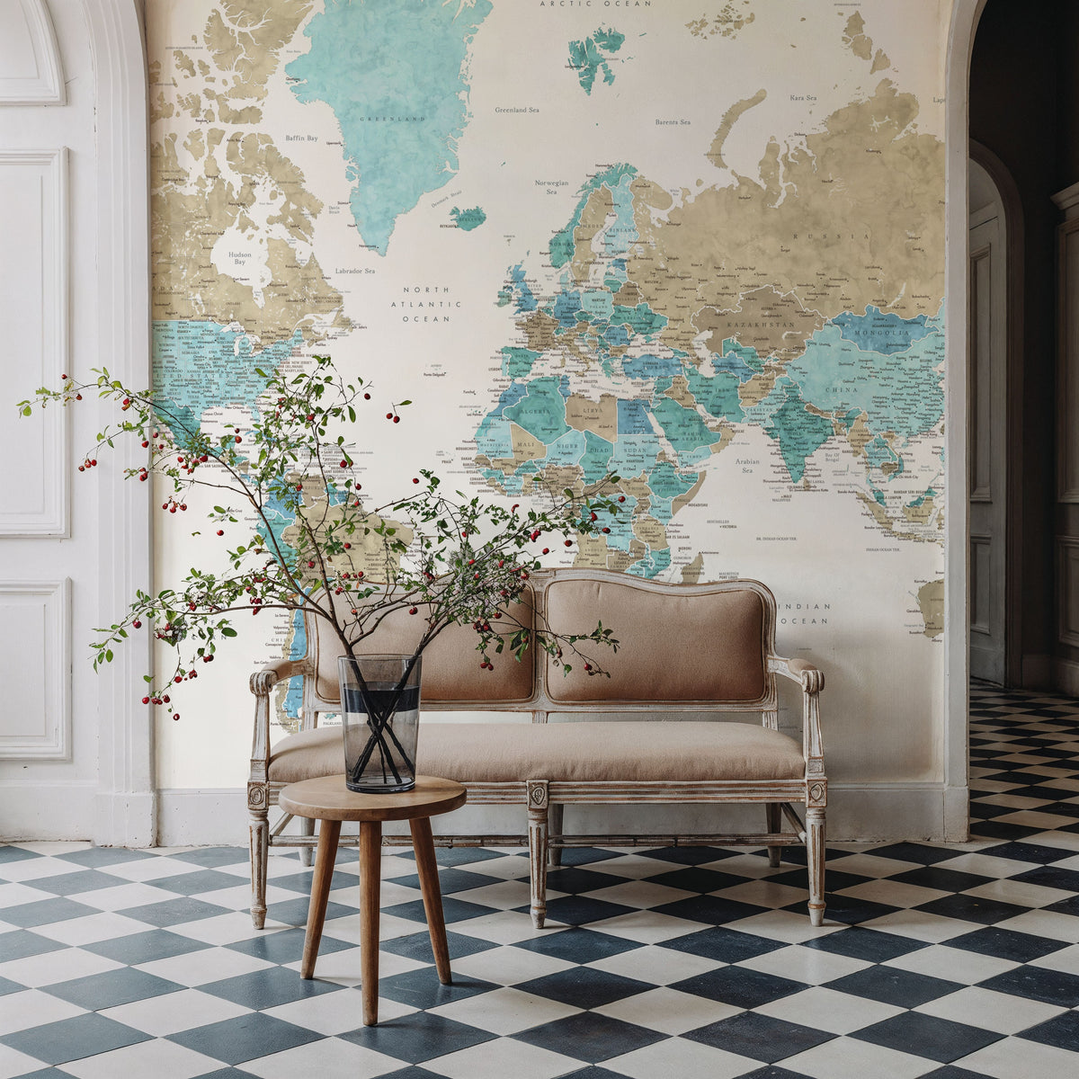 World Map Cities - Phillipa Mural Wallpaper - room preview 04