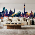 Moscow Russia Skyline Blue & Bronze Mural Wallpaper - room preview 04