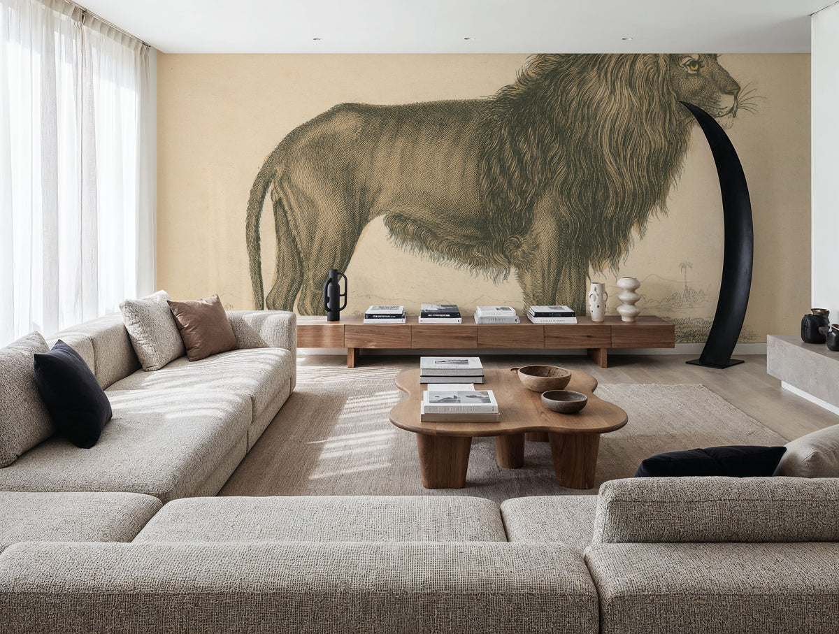 Vintage Lion Mural Wallpaper - room preview 04