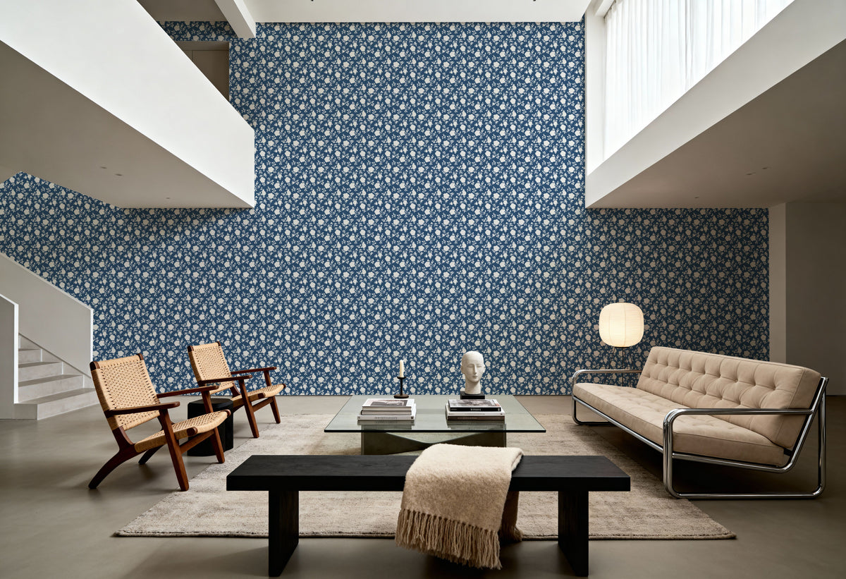 Country Flowery Blue Mural Wallpaper - room preview 04