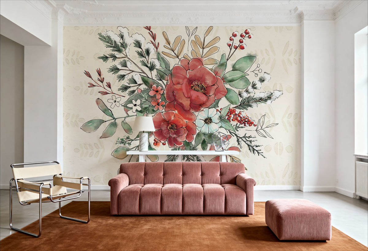 Festive Blooms VIII Mural Wallpaper - room preview 04