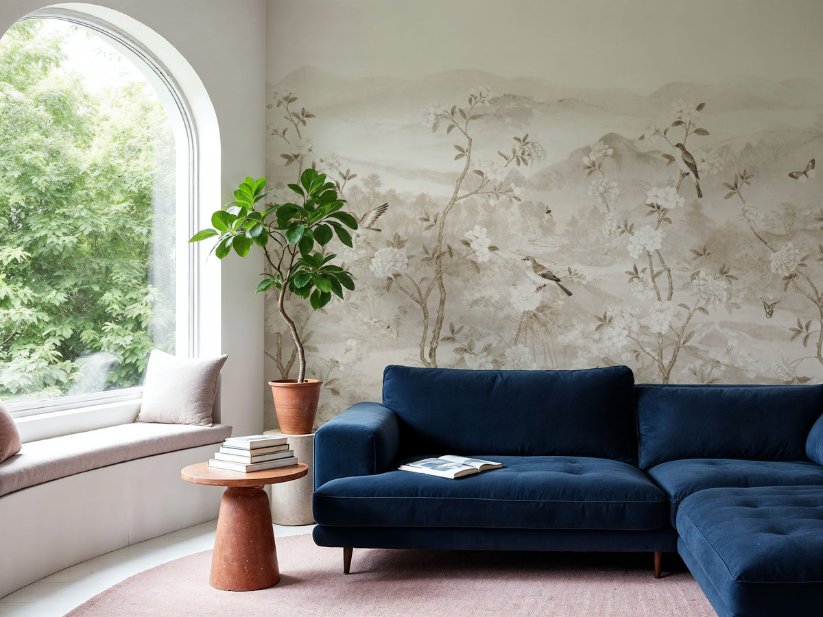Peony Tree Landscape, Sand Mural Wallpaper - room preview 04