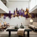 Lucerne Switzerland Luzern Skyline Purple & Gold Mural Wallpaper - room preview 04