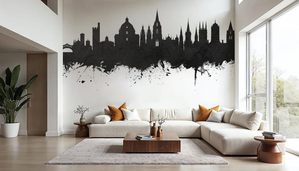 Oxford England Skyline Black & White Mural Wallpaper - room preview 04