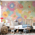Happy Oil Painted Flowers, Warm Pink Mural Wallpaper - room preview 04