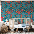 Otomi Cool Tigers, Coral & Teal Mural Wallpaper - room preview 04