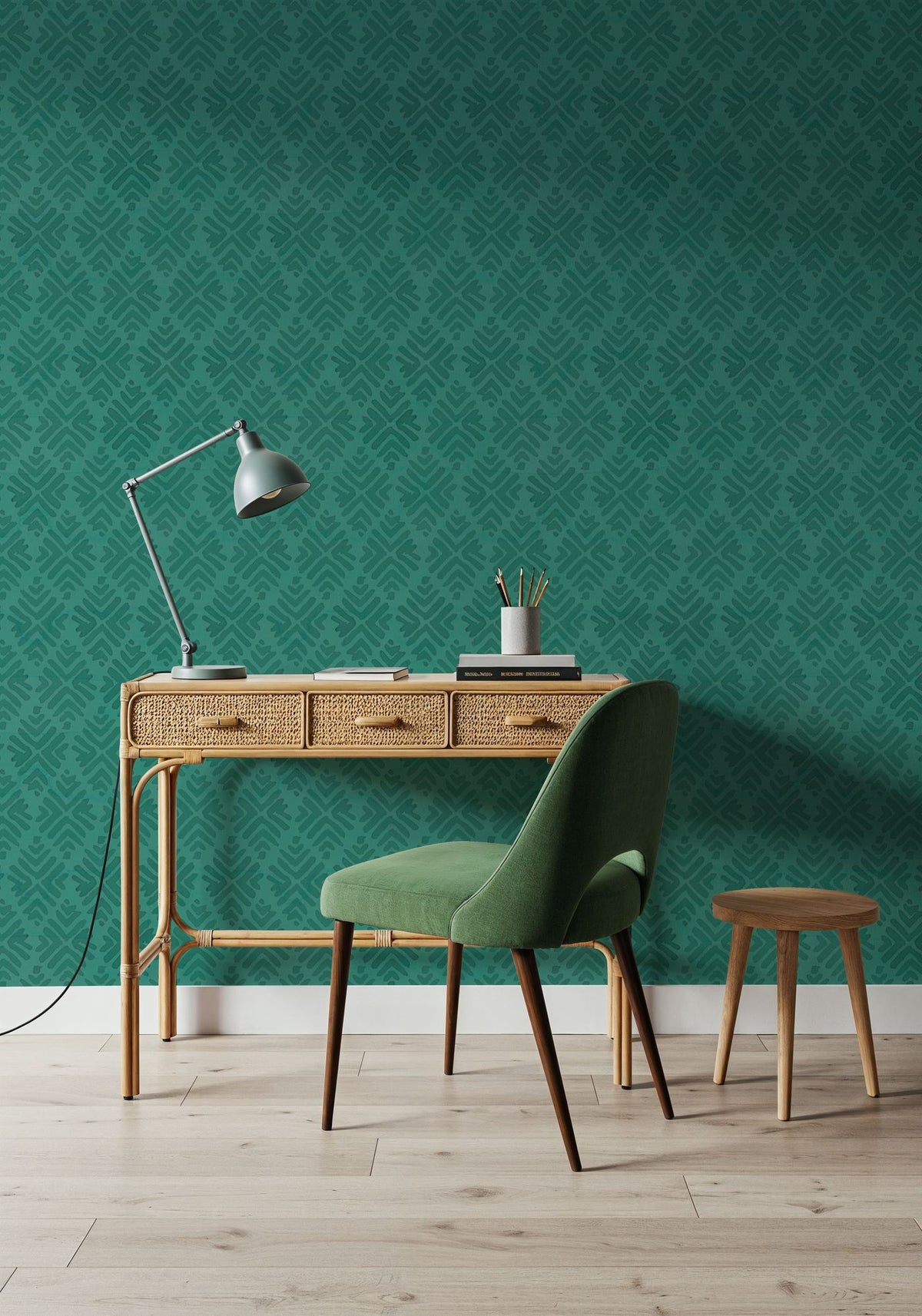 Bohemian Leaves Persian Green Mural Wallpaper - room preview 04