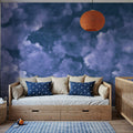 Painted Dreamy Clouds, Purple Mural Wallpaper - room preview 04