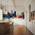 Jacksonville Florida Skyline Blue & Bronze Mural Wallpaper - room preview 04