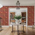 Time to Share Flowers and Pears Red Mural Wallpaper - room preview 04