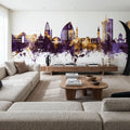 Khartoum Sudan Skyline Purple & Gold Mural Wallpaper - room preview 04