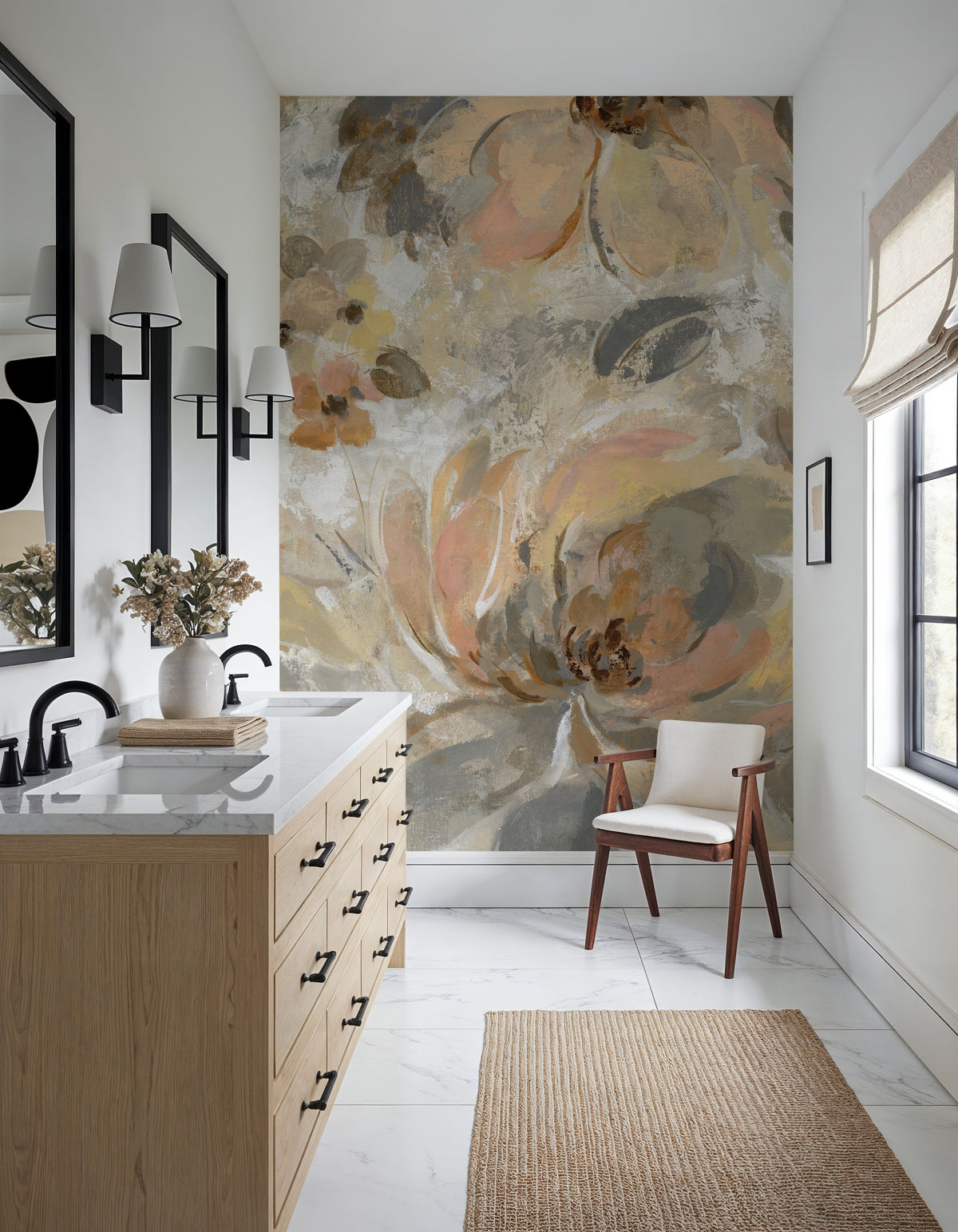 Ivory Floral Mural Wallpaper - room preview 04