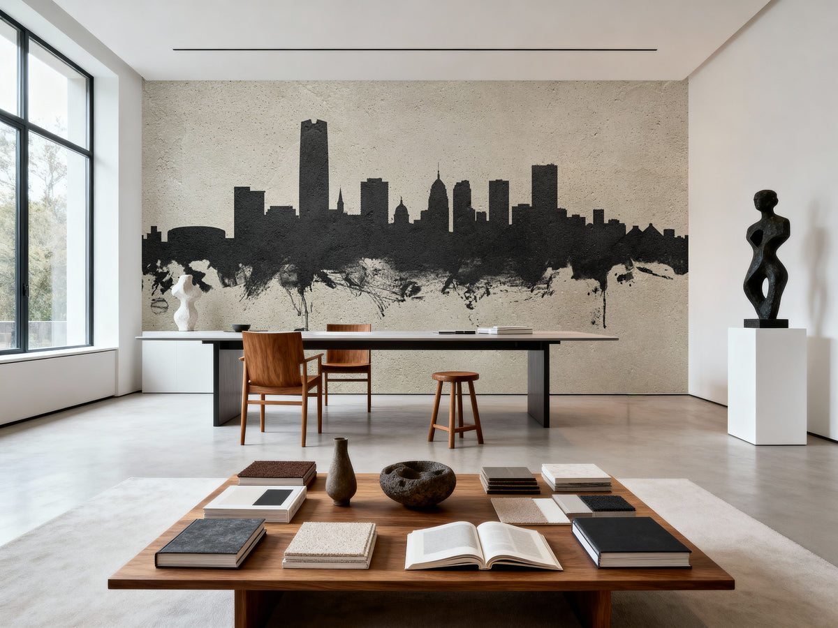 Oklahoma City Skyline Concrete Mural Wallpaper - room preview 04