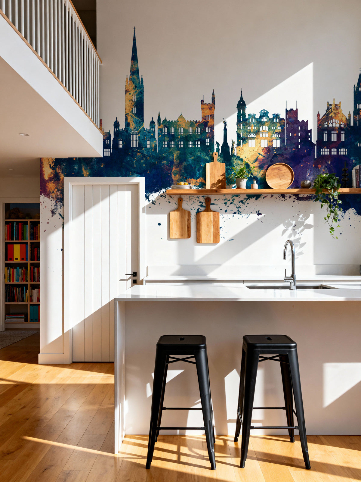 Derry Northern Ireland Skyline Blue & Bronze Mural Wallpaper - room preview 04