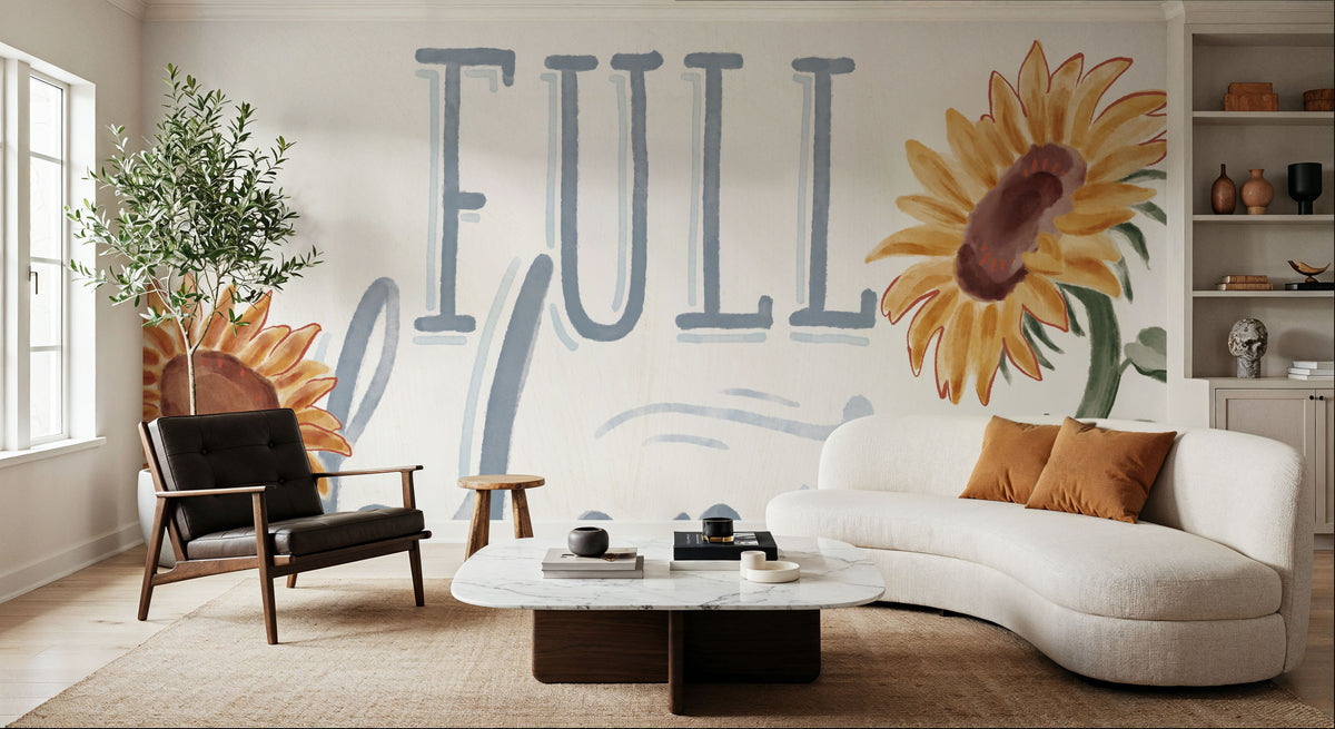 Sunflower Season VI White Mural Wallpaper - room preview 04
