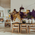 Geneva Switzerland Skyline Purple & Gold Mural Wallpaper - room preview 04
