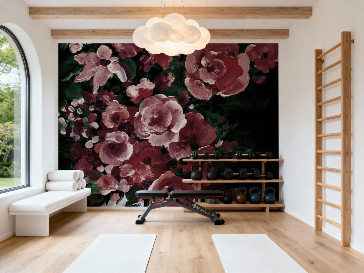 Botanical Elegance Burgundy I Mural Wallpaper - room preview 04