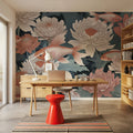 Dancing Fish, Peach on Teal Mural Wallpaper - room preview 04
