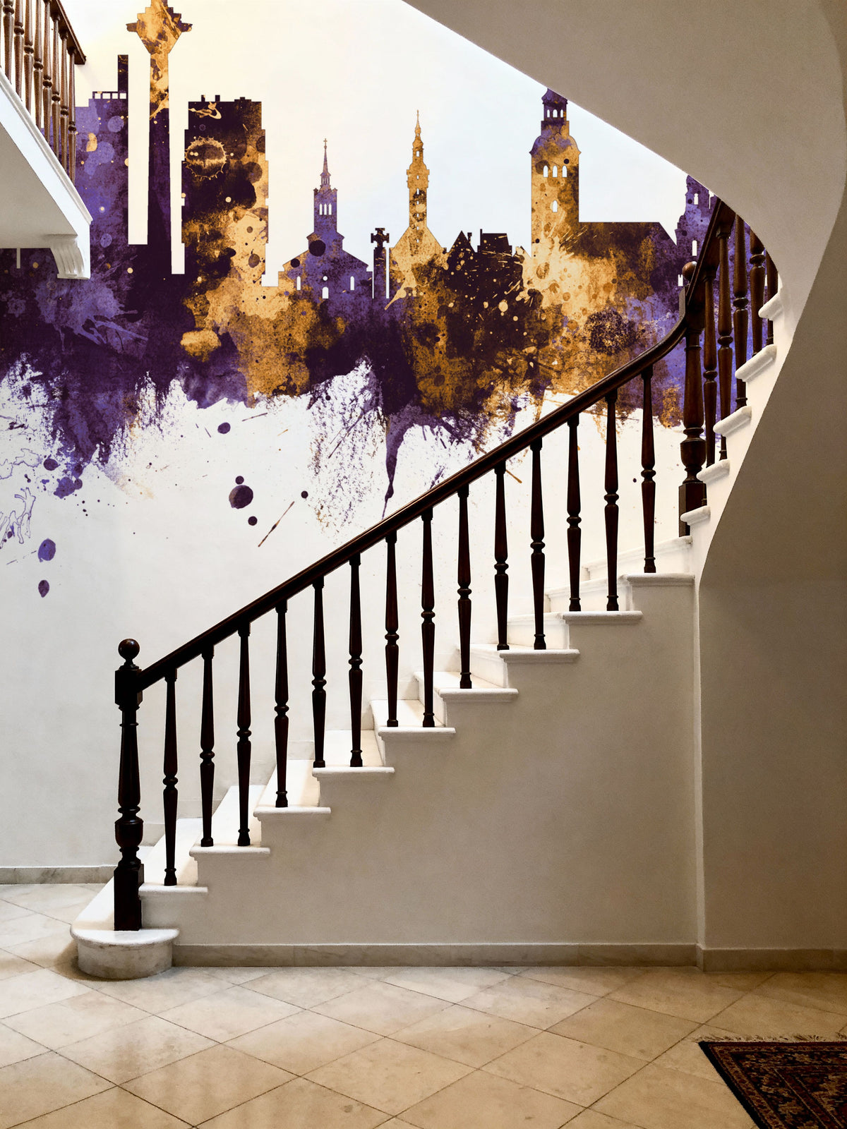 Tallinn Estonia Skyline Purple & Gold Mural Wallpaper - room preview 04