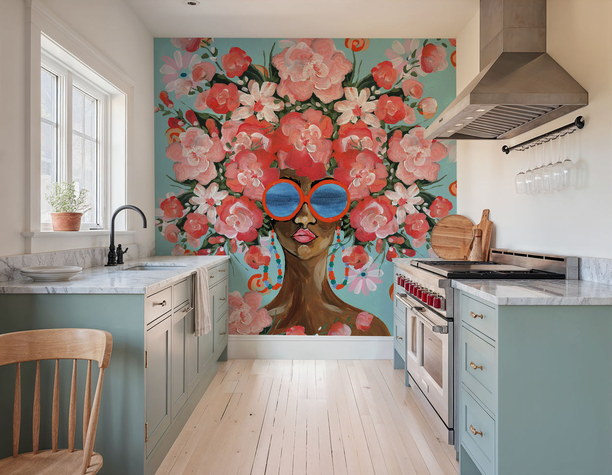 Sunning in Florals I Mural Wallpaper - Red Tone - room preview 04