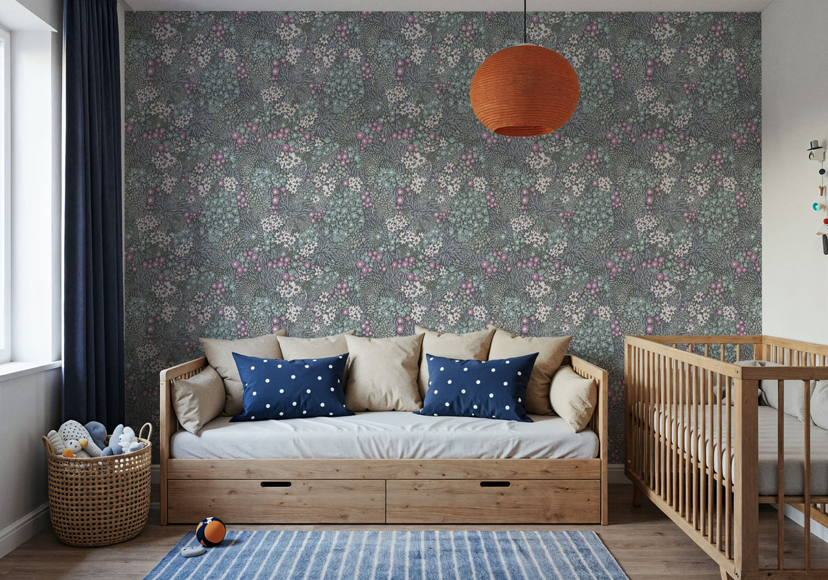 Floral Sparklers, Sage Mural Wallpaper - room preview 04