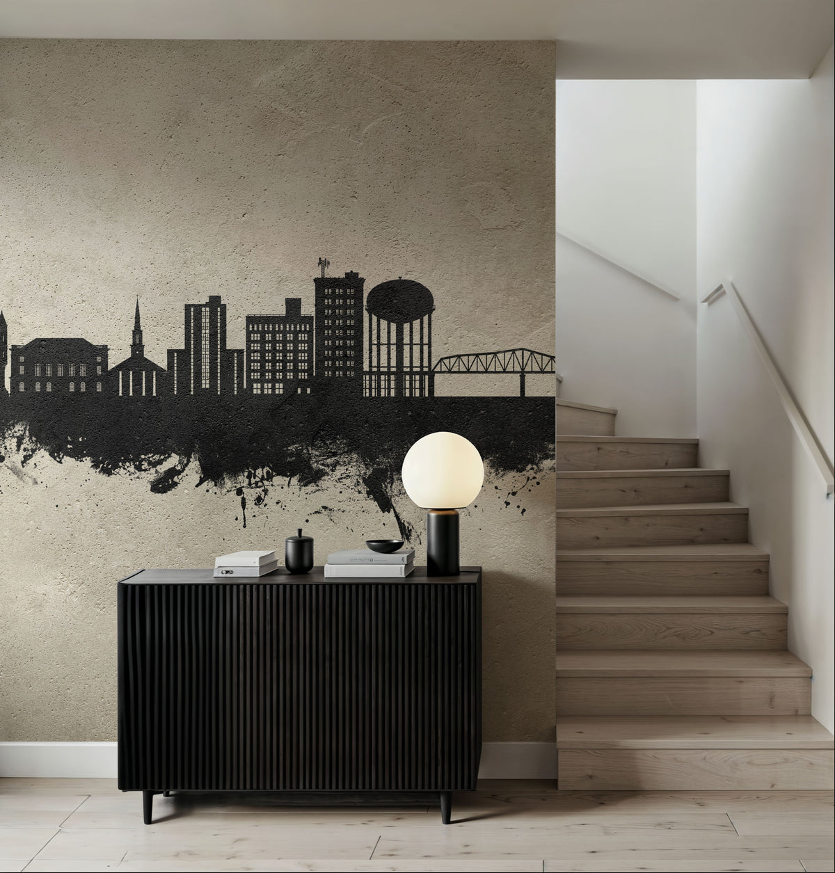 Tuscaloosa Alabama Skyline Concrete Mural Wallpaper - room preview 04