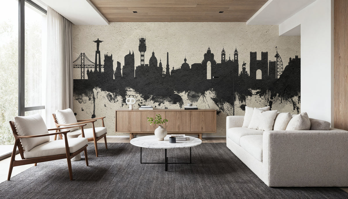 Lisbon Portugal Skyline Concrete Mural Wallpaper - room preview 04