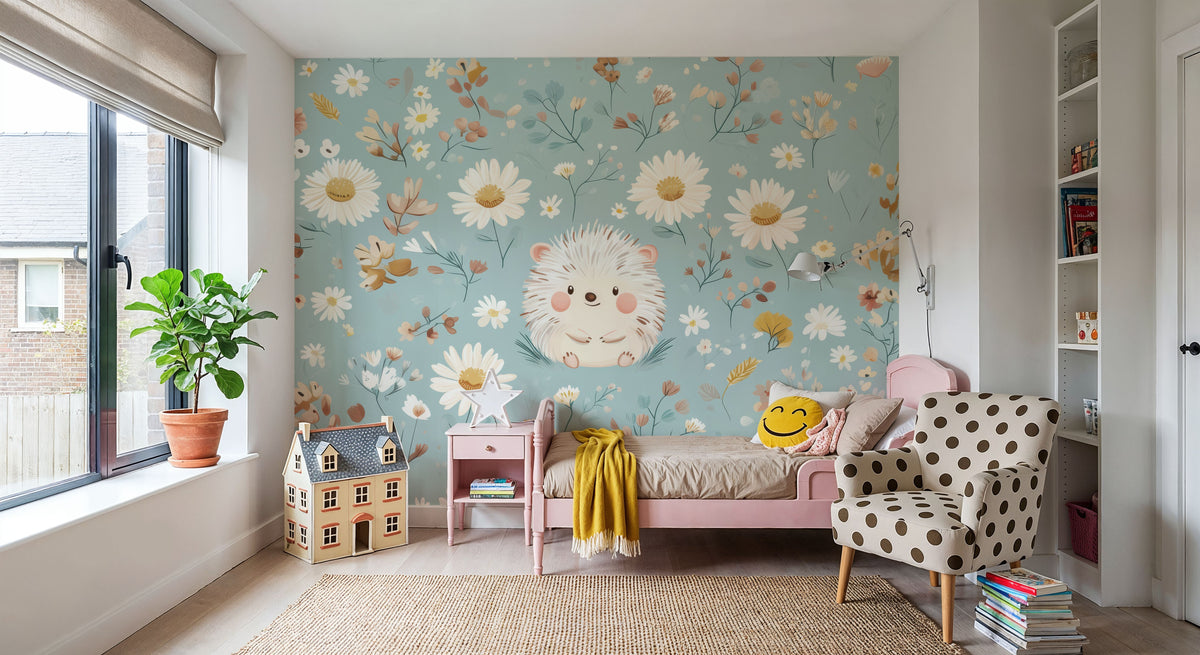 Hedgehog Flowers Mural Wallpaper - room preview 04