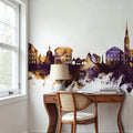 Hallstatt Austria Skyline Purple & Gold Mural Wallpaper - room preview 04