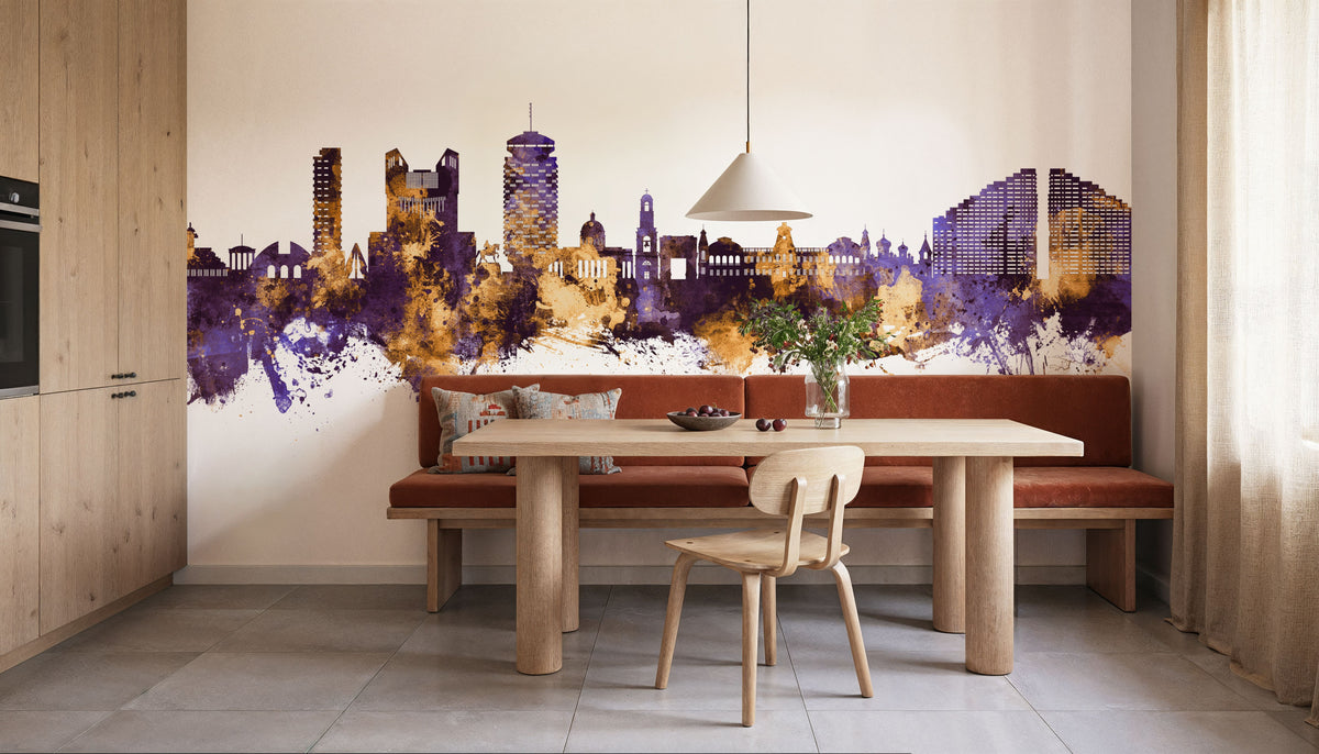 Chisinau Moldova Skyline Purple & Gold Mural Wallpaper - room preview 04